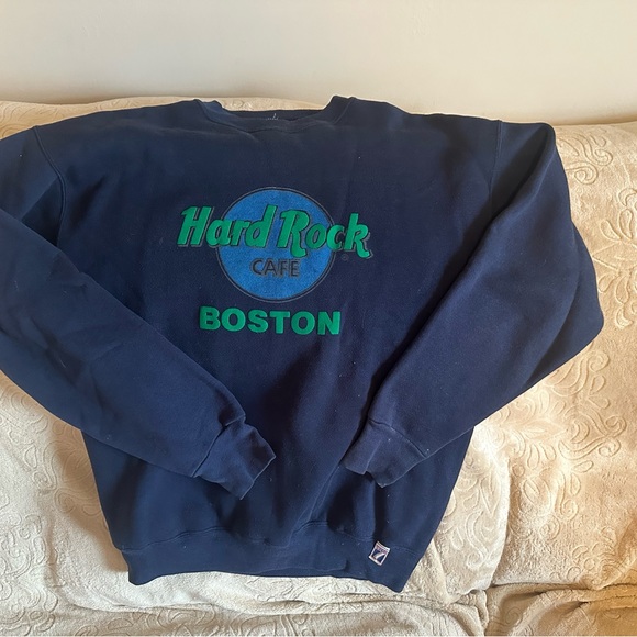 Vintage 90s Y2K Hard Rock Cafe Boston Navy Blue Crew Neck Sweatshirt Large USA - Picture 9 of 14